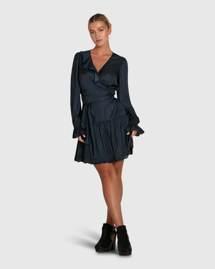 Women Dresses Belle and Bloom Wild Flower Embroidered Wrap Dress 8211 Navy