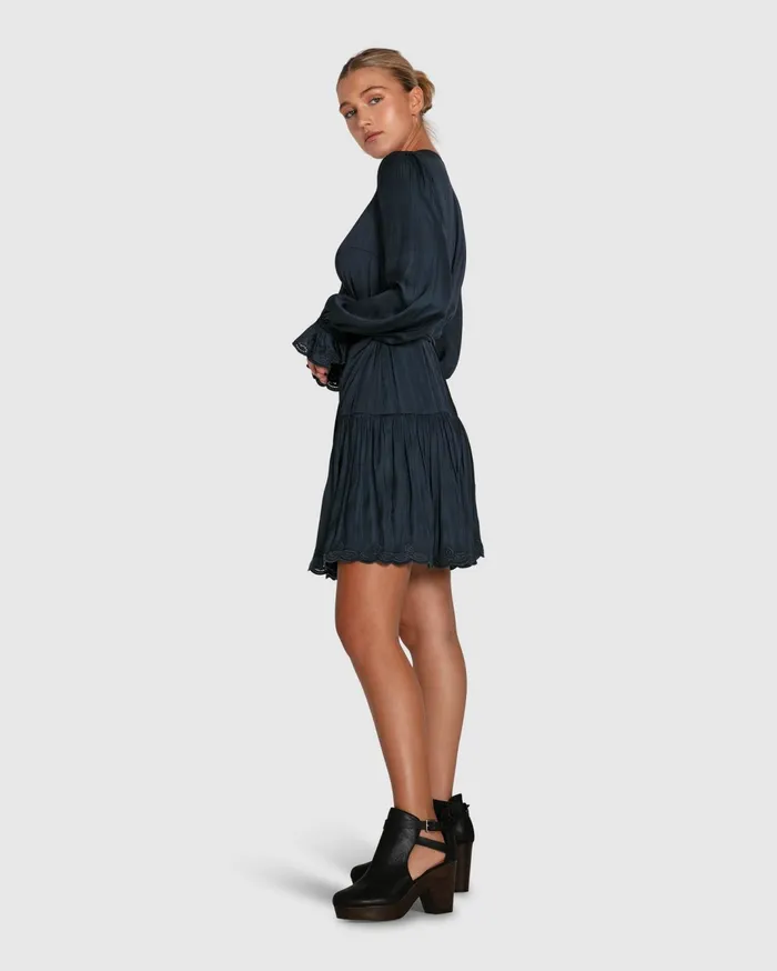 Women Dresses Belle and Bloom Wild Flower Embroidered Wrap Dress 8211 Navy