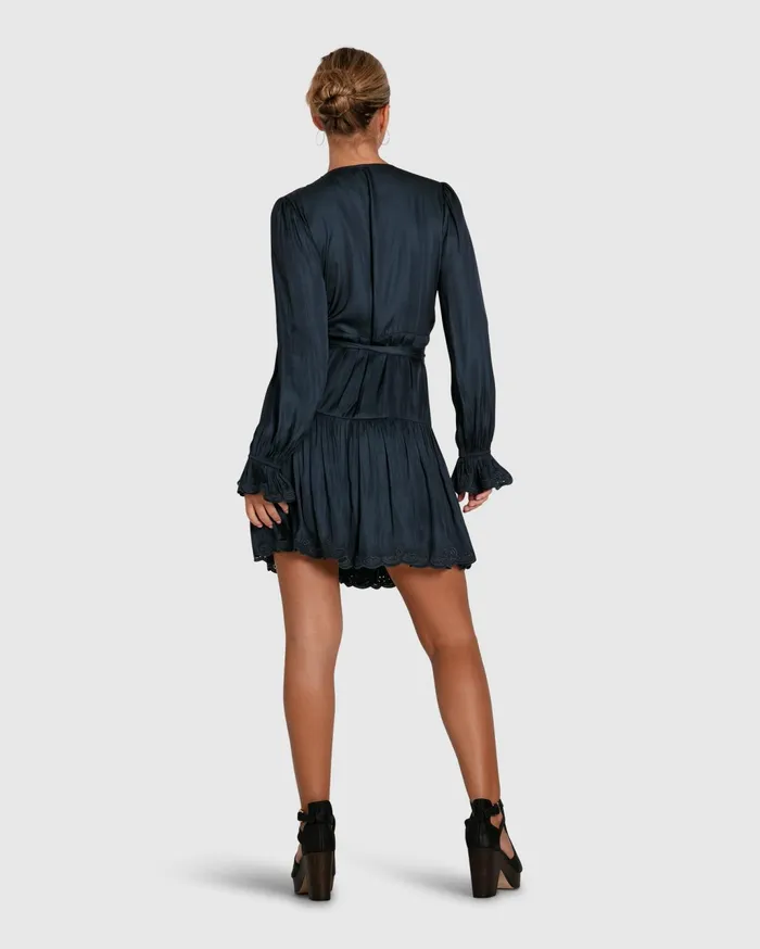 Women Dresses Belle and Bloom Wild Flower Embroidered Wrap Dress 8211 Navy