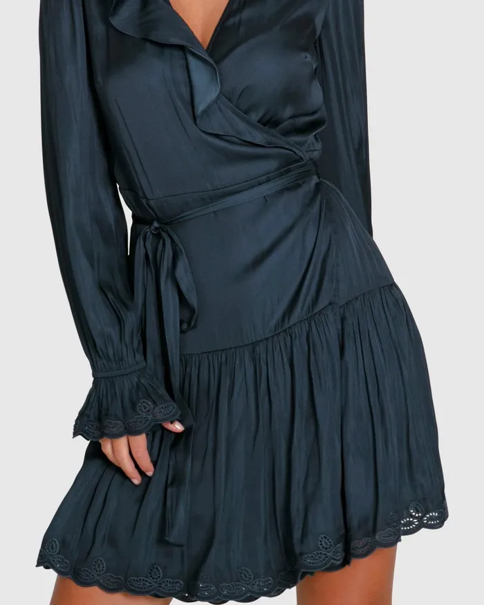 Women Dresses Belle and Bloom Wild Flower Embroidered Wrap Dress 8211 Navy