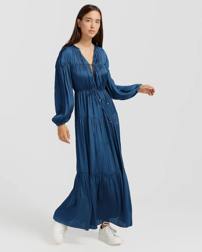 Women Dresses Belle and Bloom Window Seat Tiered Maxi Dress 8211 Blue