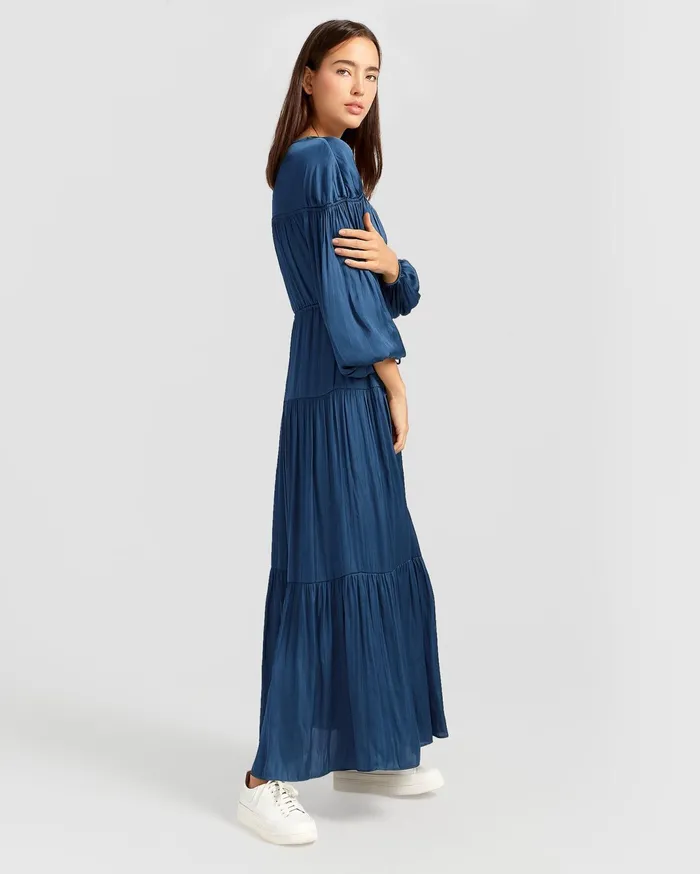 Women Dresses Belle and Bloom Window Seat Tiered Maxi Dress 8211 Blue