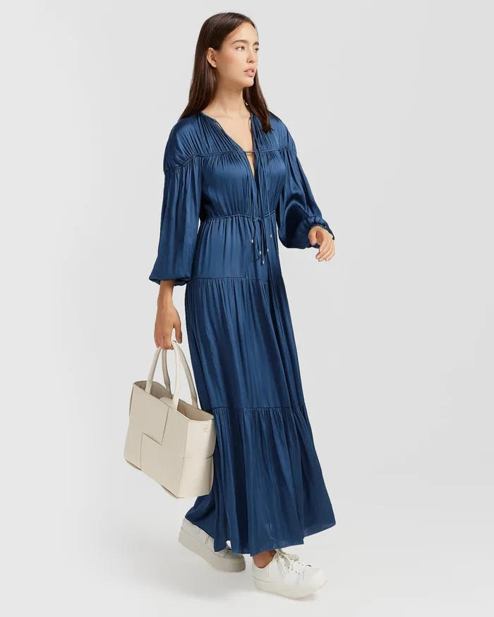 Women Dresses Belle and Bloom Window Seat Tiered Maxi Dress 8211 Blue