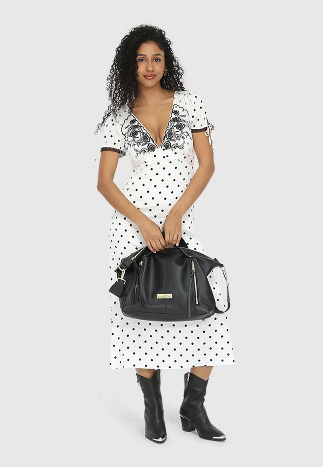 Women Dresses Belle and Bloom You and I Polka Dot Midi Dress 8211 BlackWhite