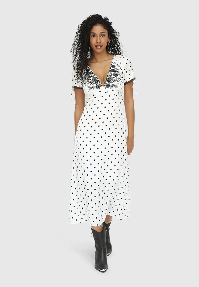 Women Dresses Belle and Bloom You and I Polka Dot Midi Dress 8211 BlackWhite