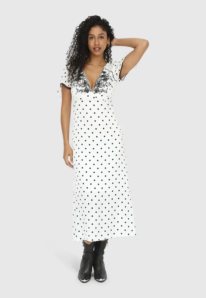 Women Dresses Belle and Bloom You and I Polka Dot Midi Dress 8211 BlackWhite