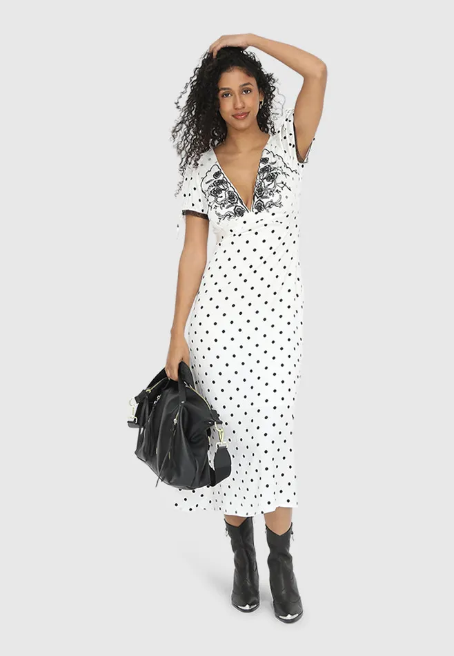 Women Dresses Belle and Bloom You and I Polka Dot Midi Dress 8211 BlackWhite