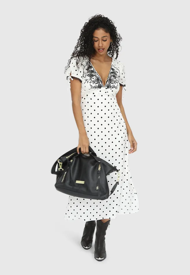 Women Dresses Belle and Bloom You and I Polka Dot Midi Dress 8211 BlackWhite