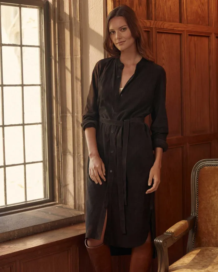 Women Dresses Billy Reid Suede Shirttail Dress Coffee Bean