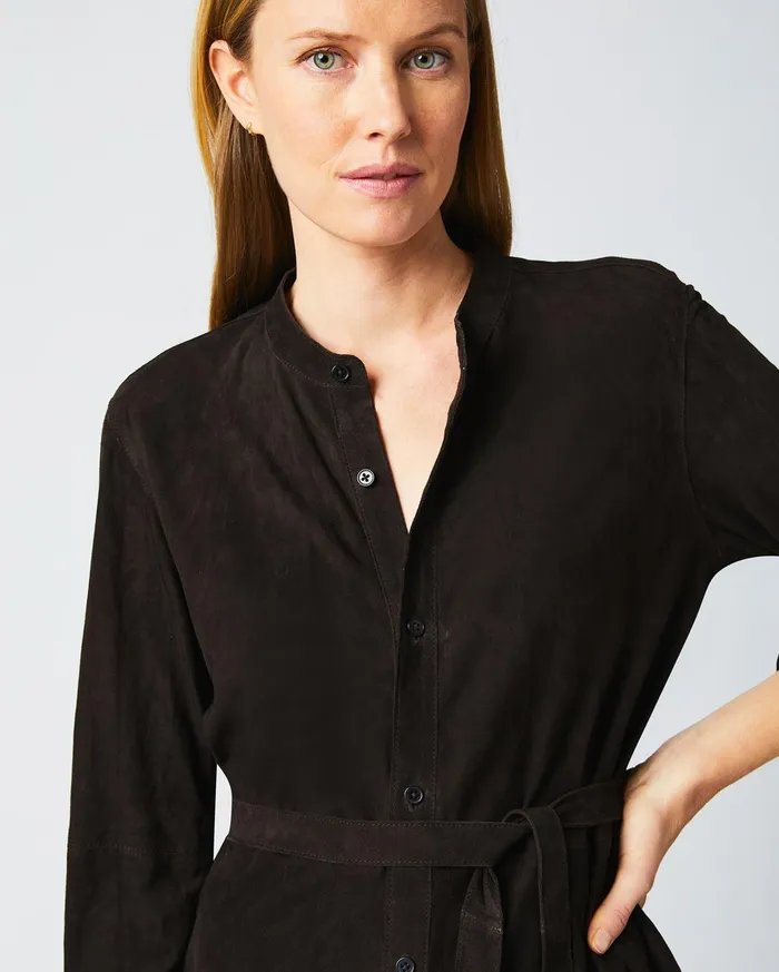 Women Dresses Billy Reid Suede Shirttail Dress Coffee Bean
