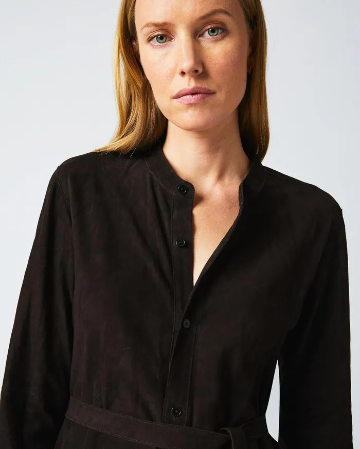Women Dresses Billy Reid Suede Shirttail Dress Coffee Bean