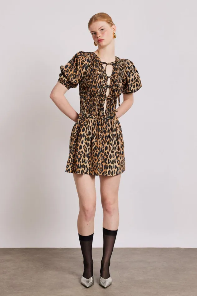Women Dresses Damson Madder Bluebelle Shirred Mini Dress 8211 Leopard