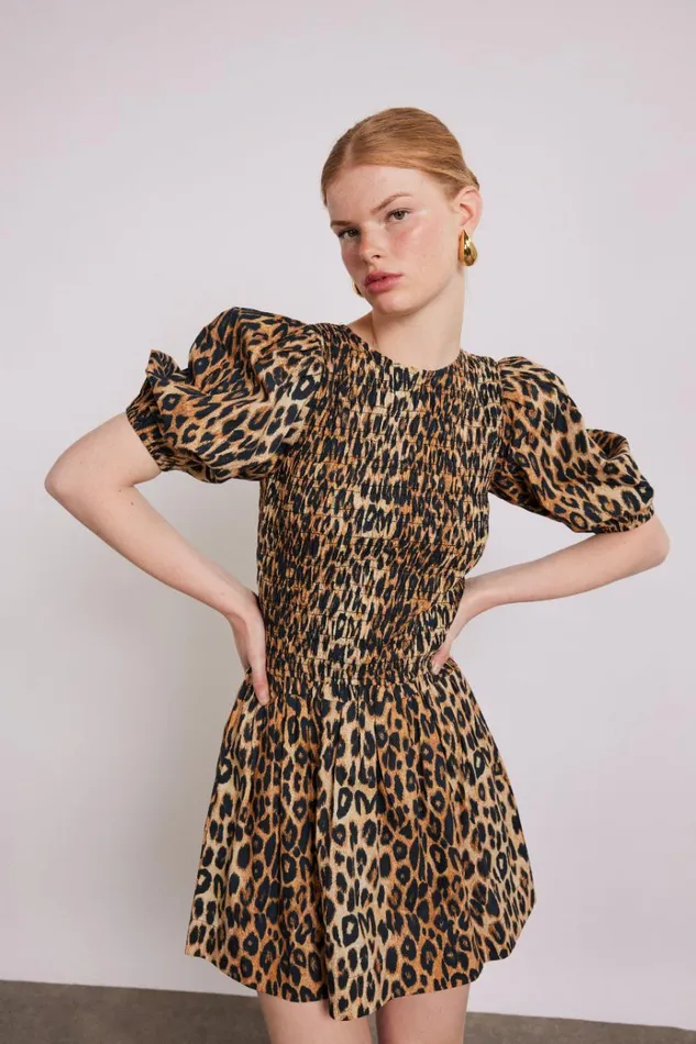 Women Dresses Damson Madder Bluebelle Shirred Mini Dress 8211 Leopard