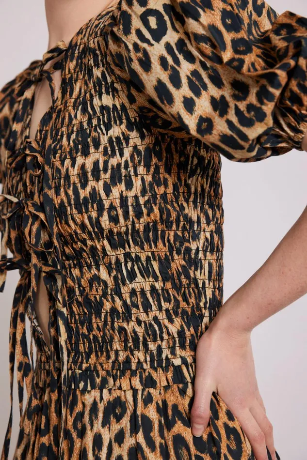 Women Dresses Damson Madder Bluebelle Shirred Mini Dress 8211 Leopard