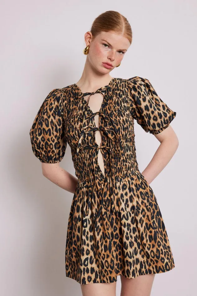 Women Dresses Damson Madder Bluebelle Shirred Mini Dress 8211 Leopard