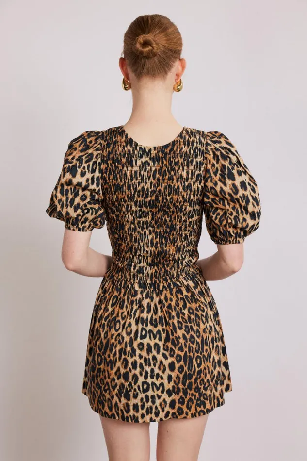 Women Dresses Damson Madder Bluebelle Shirred Mini Dress 8211 Leopard