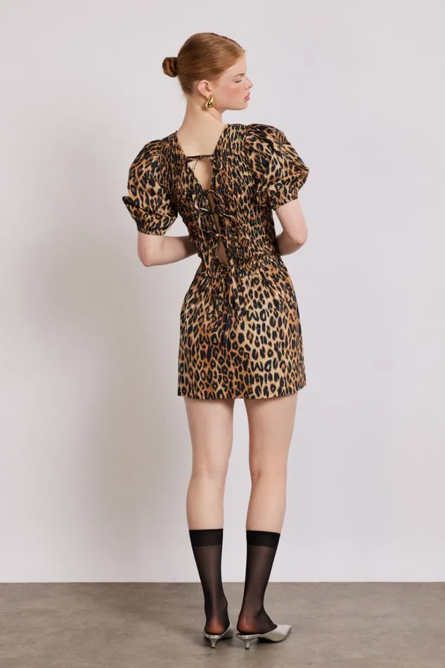 Women Dresses Damson Madder Bluebelle Shirred Mini Dress 8211 Leopard