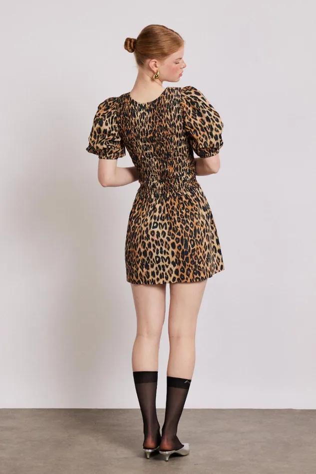 Women Dresses Damson Madder Bluebelle Shirred Mini Dress 8211 Leopard