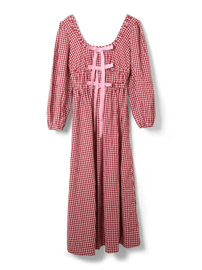 Women Dresses Damson Madder Dakota Bow Midi Dress 8211 Red Gingham