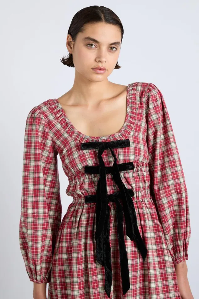 Women Dresses Damson Madder Dakota Bow Midi Dress 8211 Tartan