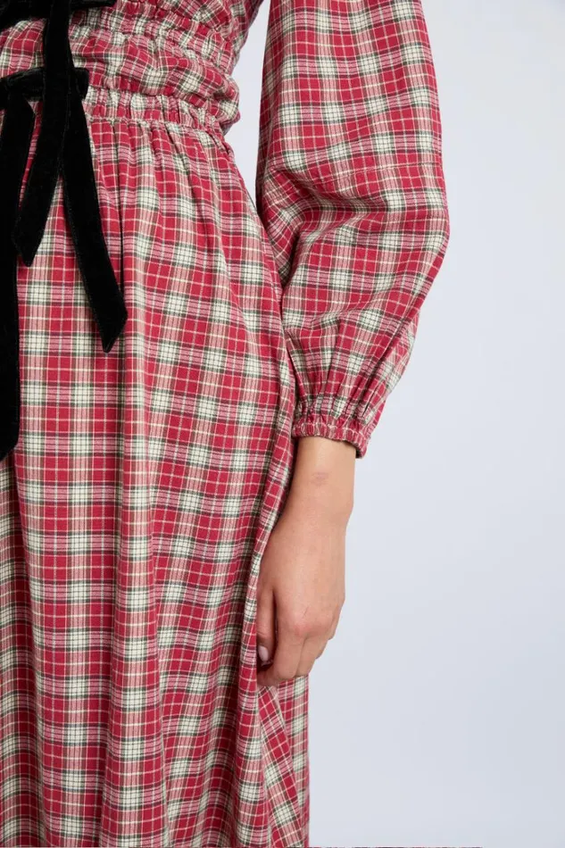 Women Dresses Damson Madder Dakota Bow Midi Dress 8211 Tartan