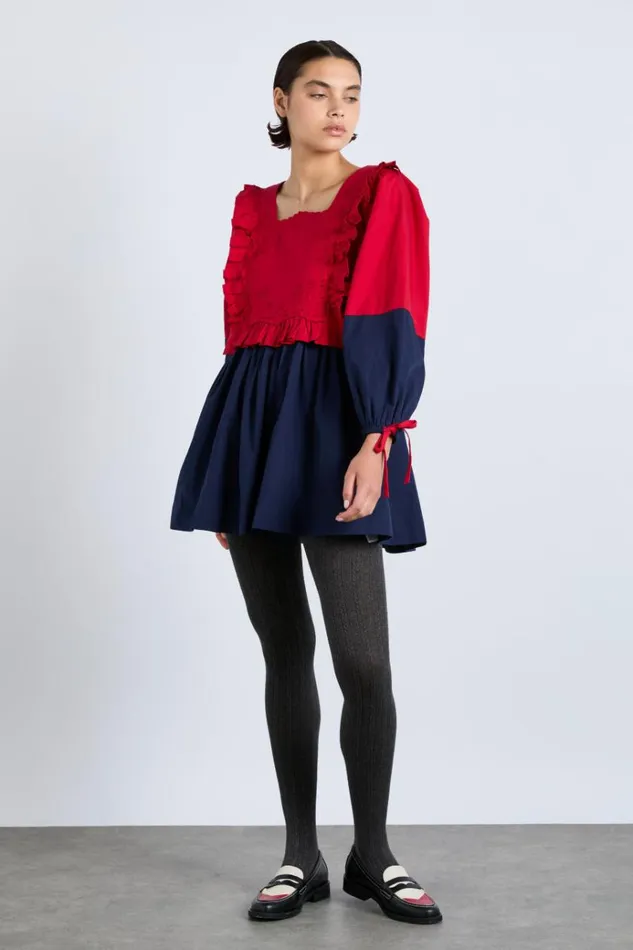 Women Dresses Damson Madder Piarra Mini Smock Dress 8211 Red and Navy
