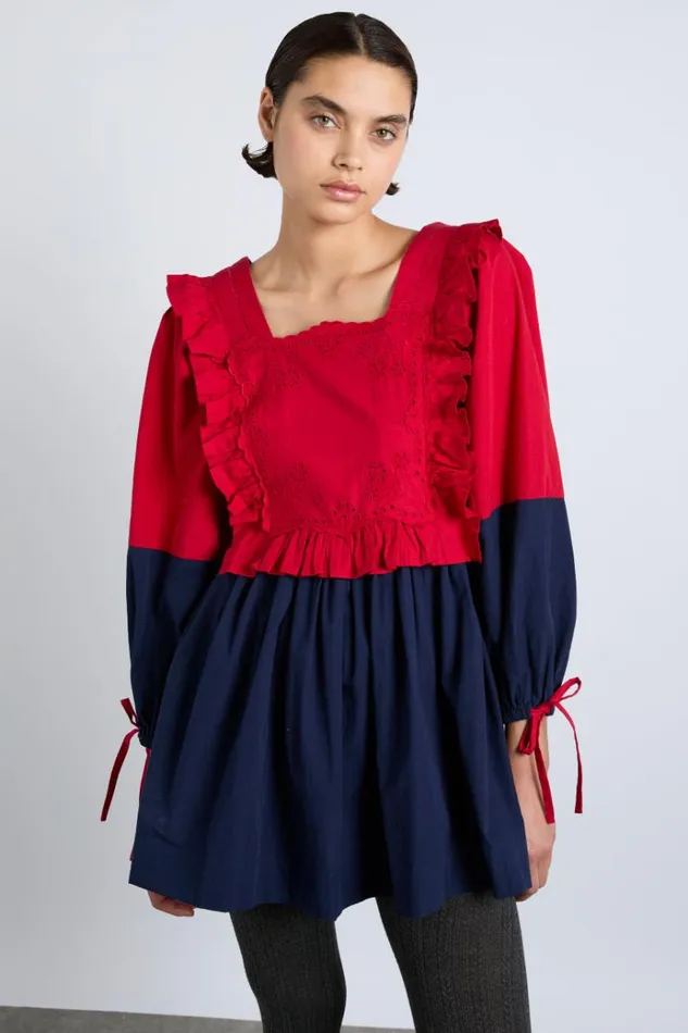 Women Dresses Damson Madder Piarra Mini Smock Dress 8211 Red and Navy