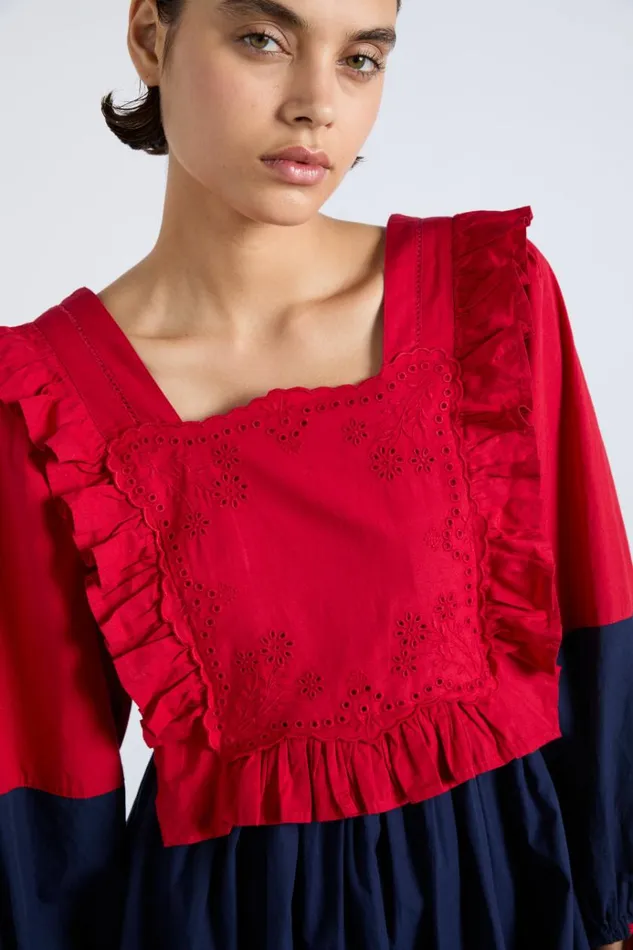 Women Dresses Damson Madder Piarra Mini Smock Dress 8211 Red and Navy