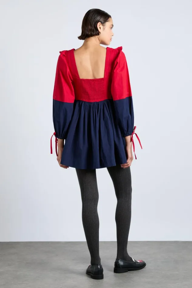Women Dresses Damson Madder Piarra Mini Smock Dress 8211 Red and Navy