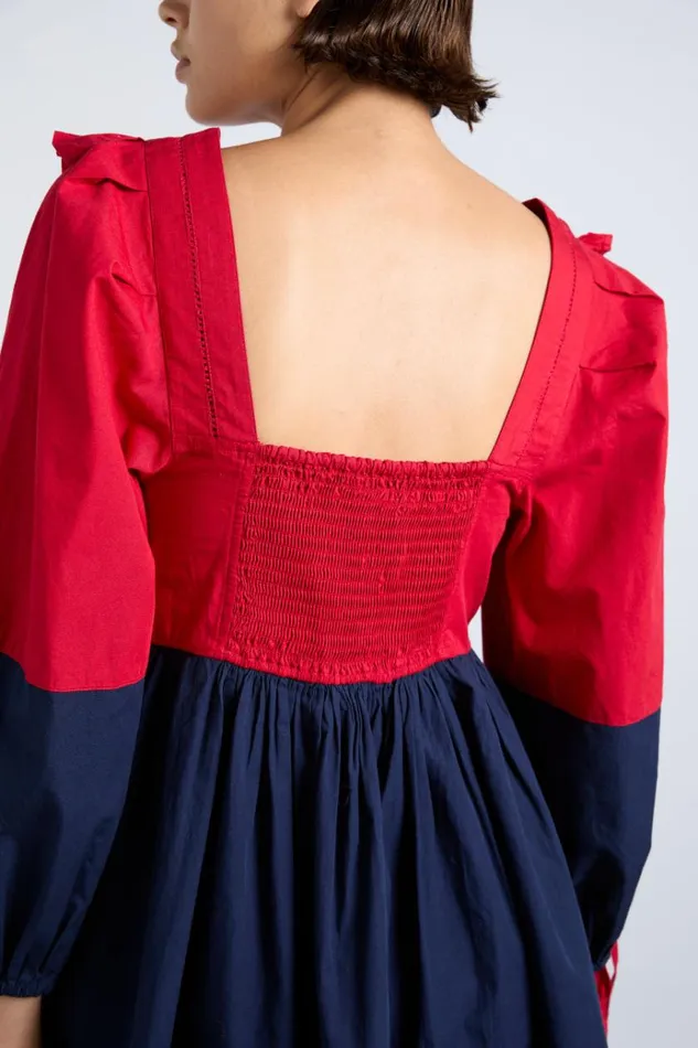 Women Dresses Damson Madder Piarra Mini Smock Dress 8211 Red and Navy