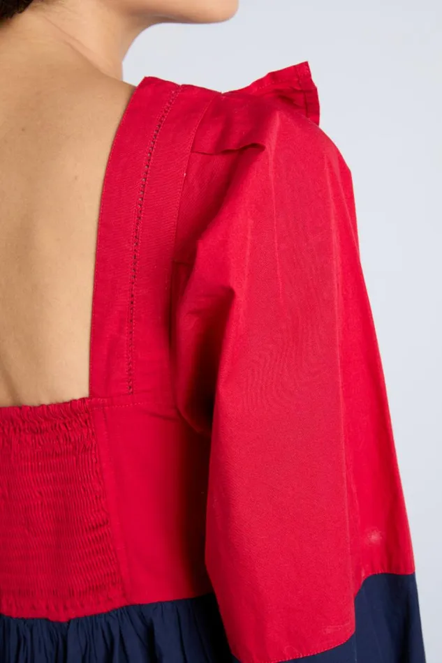 Women Dresses Damson Madder Piarra Mini Smock Dress 8211 Red and Navy