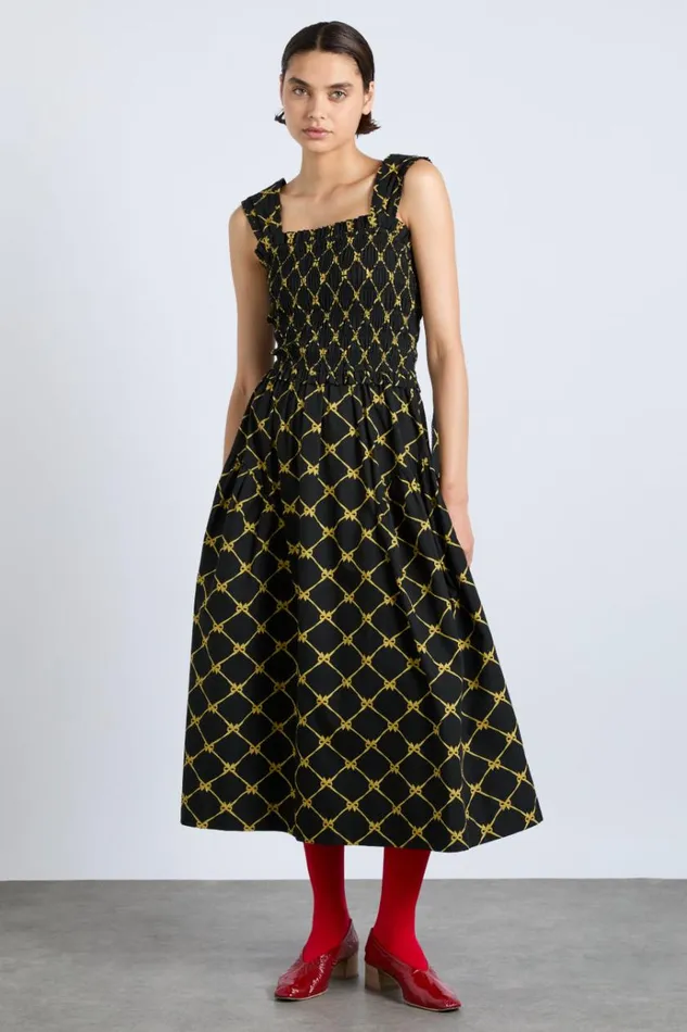 Women Dresses Damson Madder Tish Midi Dress 8211 Black Bow Print