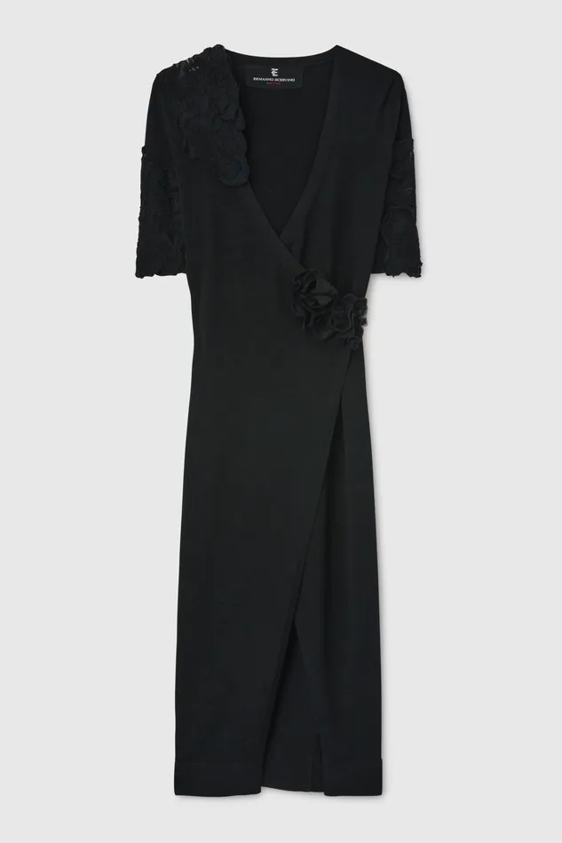 Women Dresses Ermanno Scervino Designer Dress In Pure Virgin Wool With Lace Application 8211 Ermanno Scervino Black Women Dresses Ermanno Scervino Designer Dress In Pure Virgin Wool With Lace Application 8211 Ermanno Scervino Black
