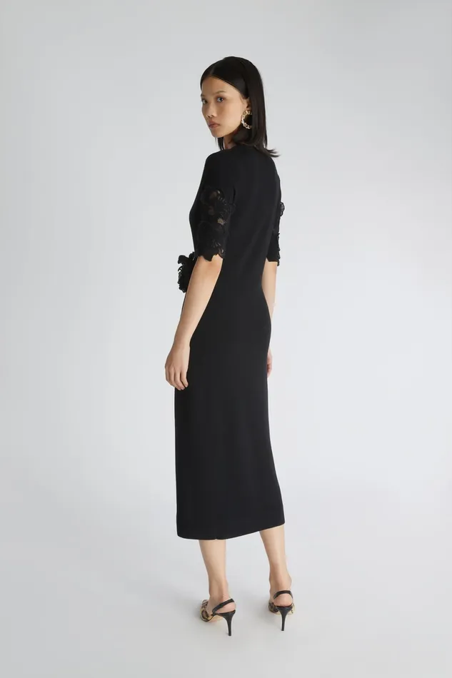 Women Dresses Ermanno Scervino Designer Dress In Pure Virgin Wool With Lace Application 8211 Ermanno Scervino Black