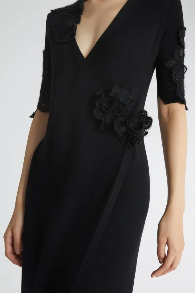 Women Dresses Ermanno Scervino Designer Dress In Pure Virgin Wool With Lace Application 8211 Ermanno Scervino Black