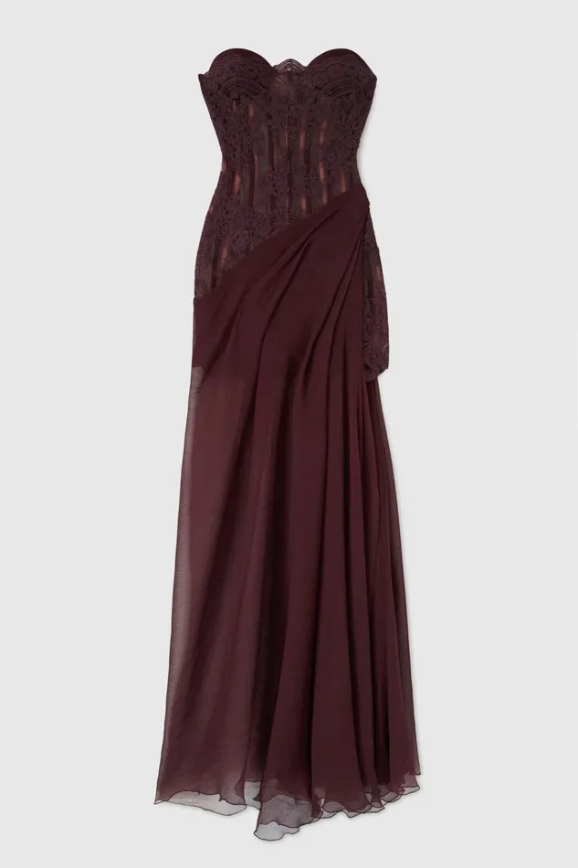 Women Dresses Ermanno Scervino Designer Lace Bustier Dress With Silk Skirt 8211 Ermanno Scervino Brown Women Dresses Ermanno Scervino Designer Lace Bustier Dress With Silk Skirt 8211 Ermanno Scervino Brown