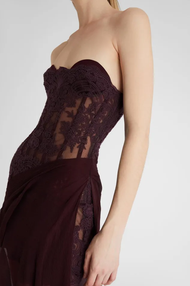 Women Dresses Ermanno Scervino Designer Lace Bustier Dress With Silk Skirt 8211 Ermanno Scervino Brown