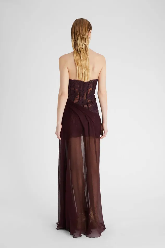 Women Dresses Ermanno Scervino Designer Lace Bustier Dress With Silk Skirt 8211 Ermanno Scervino Brown