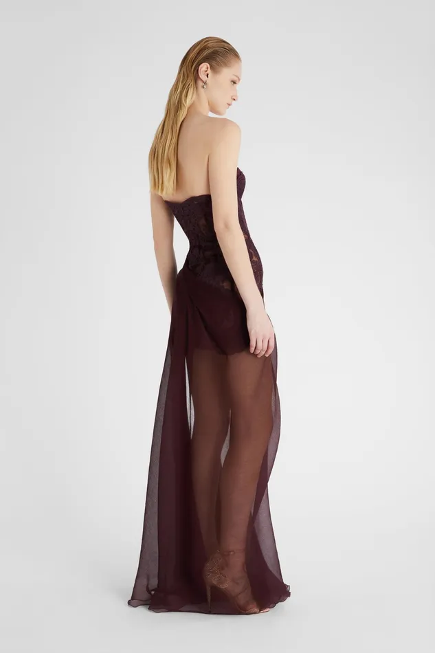 Women Dresses Ermanno Scervino Designer Lace Bustier Dress With Silk Skirt 8211 Ermanno Scervino Brown