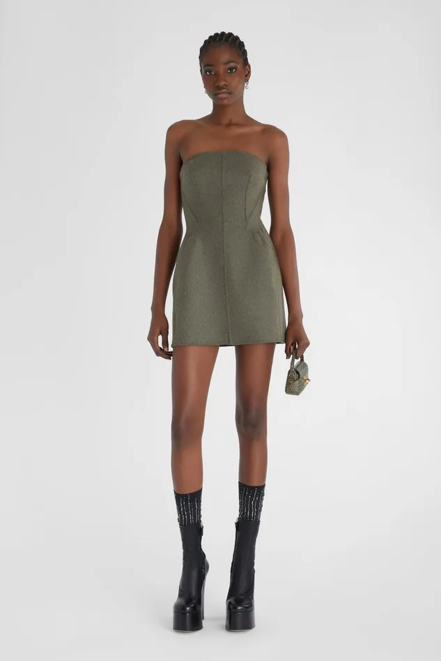 Women Dresses Ermanno Scervino Short Bustier Dress In Double Wool Green
