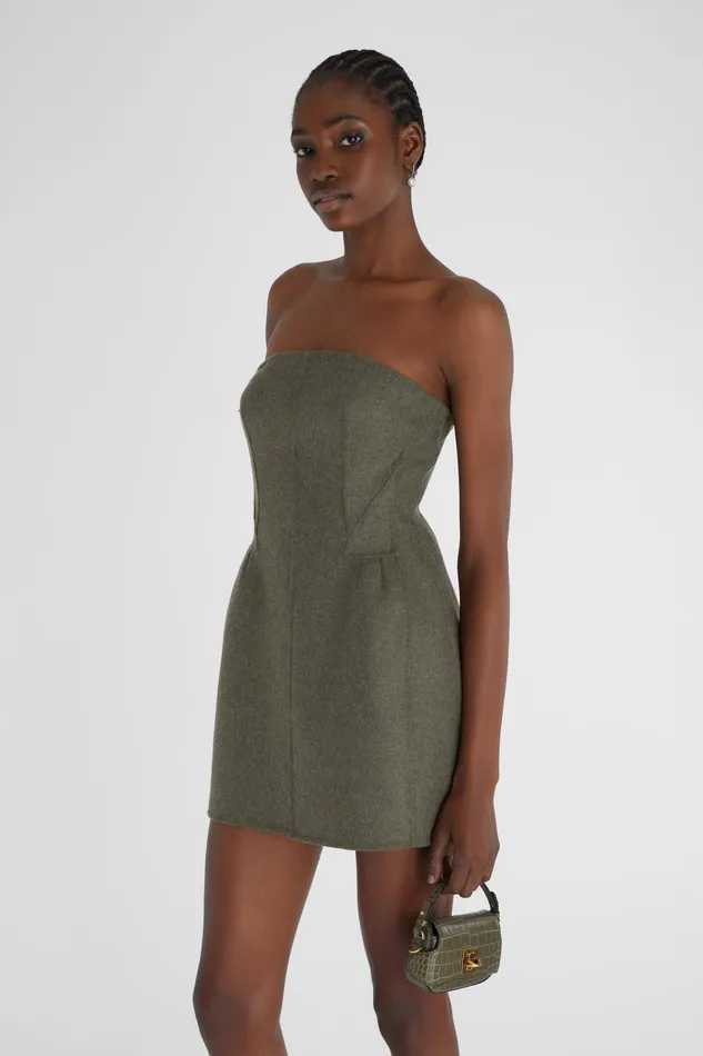 Women Dresses Ermanno Scervino Short Bustier Dress In Double Wool Green