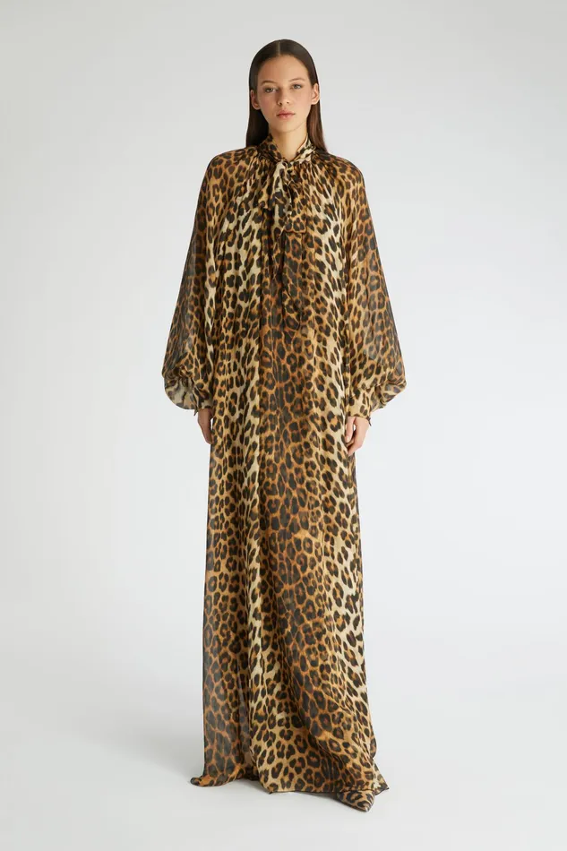 Women Dresses Ermanno Scervino Silk Kaftan Dress Leopard Print 8211 Emanno Scervino Leopard Print