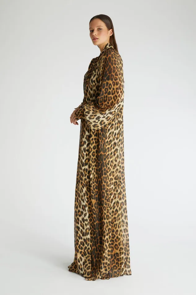 Women Dresses Ermanno Scervino Silk Kaftan Dress Leopard Print 8211 Emanno Scervino Leopard Print