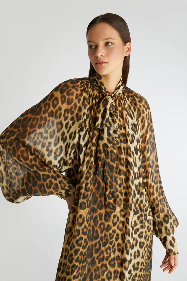 Women Dresses Ermanno Scervino Silk Kaftan Dress Leopard Print 8211 Emanno Scervino Leopard Print