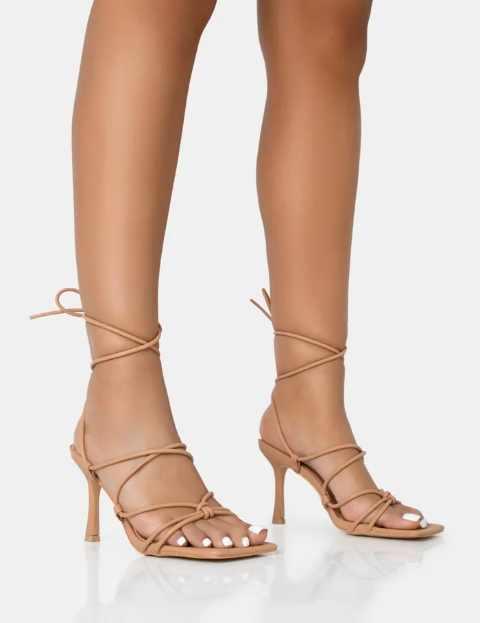 Women Duet Nude Knot Strappy Lace Up Square Toe Mid Heels Neutral Public Desire Wedding Women Duet Nude Knot Strappy Lace Up Square Toe Mid Heels Neutral Public Desire Wedding