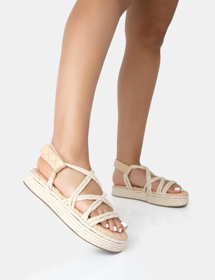 Women Duffy Wide Fit Ecru Rope Flat Dad Sandals Neutral Public Desire Wide Fit Flats