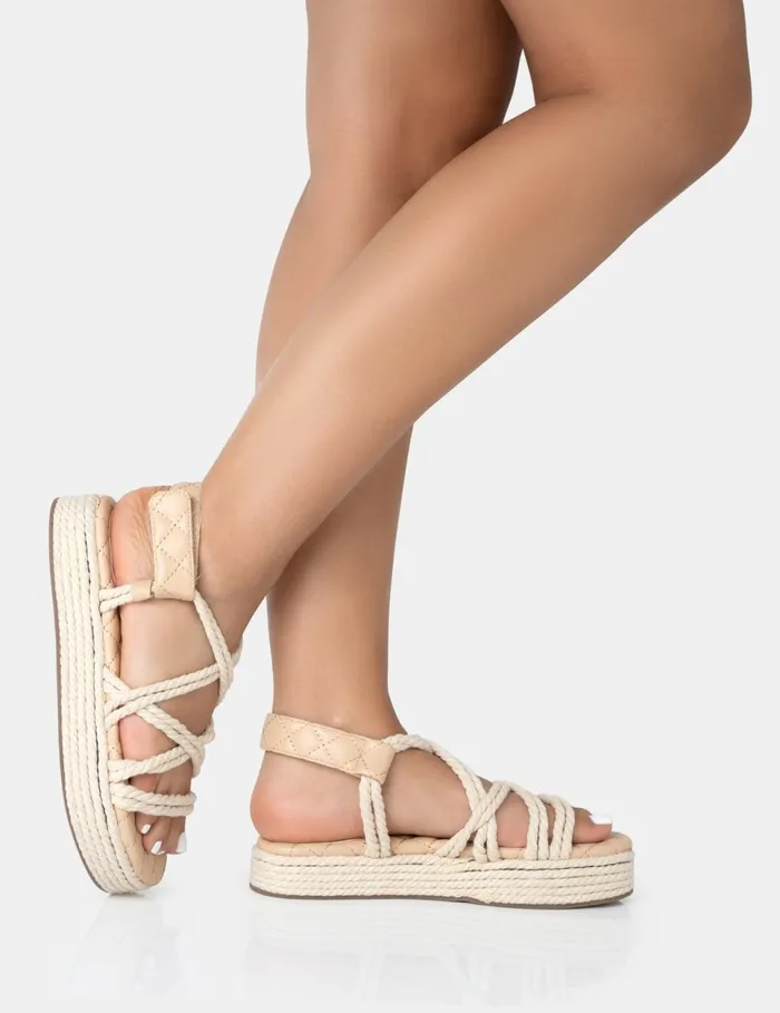 Women Duffy Wide Fit Ecru Rope Flat Dad Sandals Neutral Public Desire Wide Fit Flats
