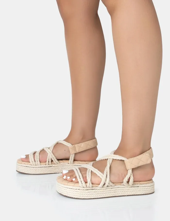 Women Duffy Wide Fit Ecru Rope Flat Dad Sandals Neutral Public Desire Wide Fit Flats