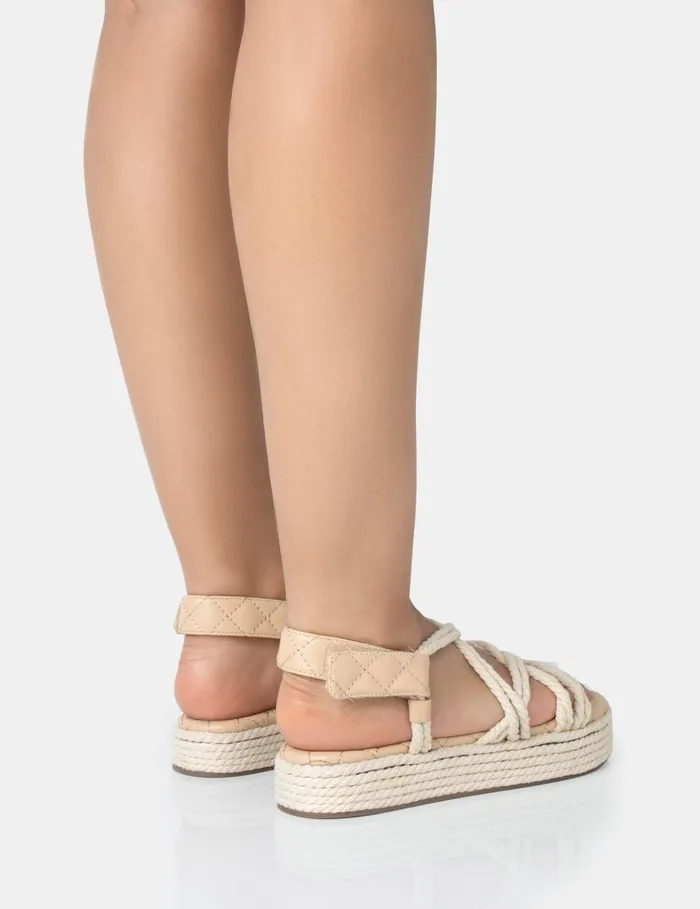 Women Duffy Wide Fit Ecru Rope Flat Dad Sandals Neutral Public Desire Wide Fit Flats
