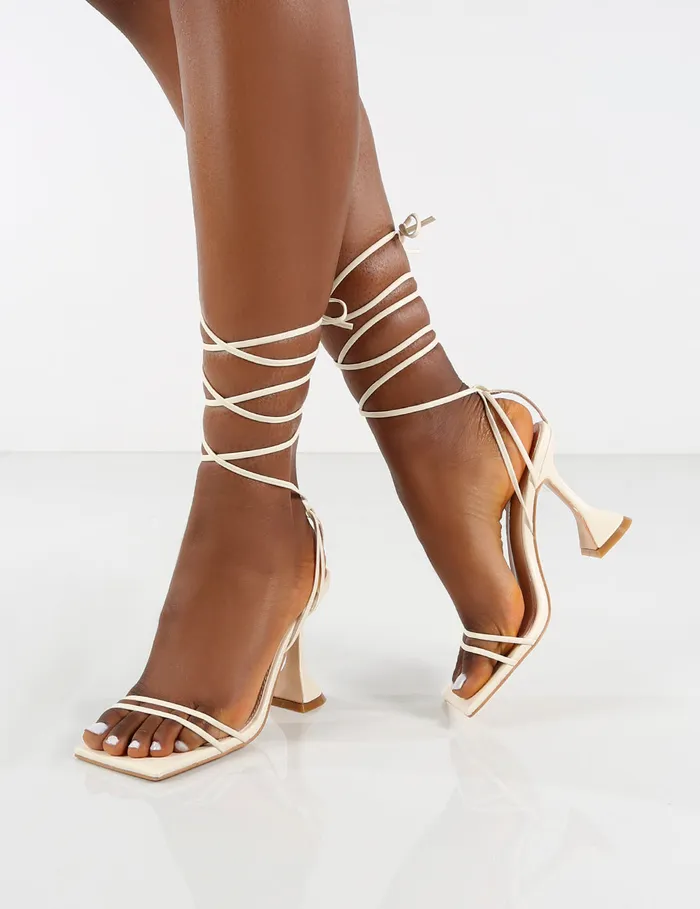 Women Dymond Off White Lace Up Cake Stand Heels White Public Desire Wedding